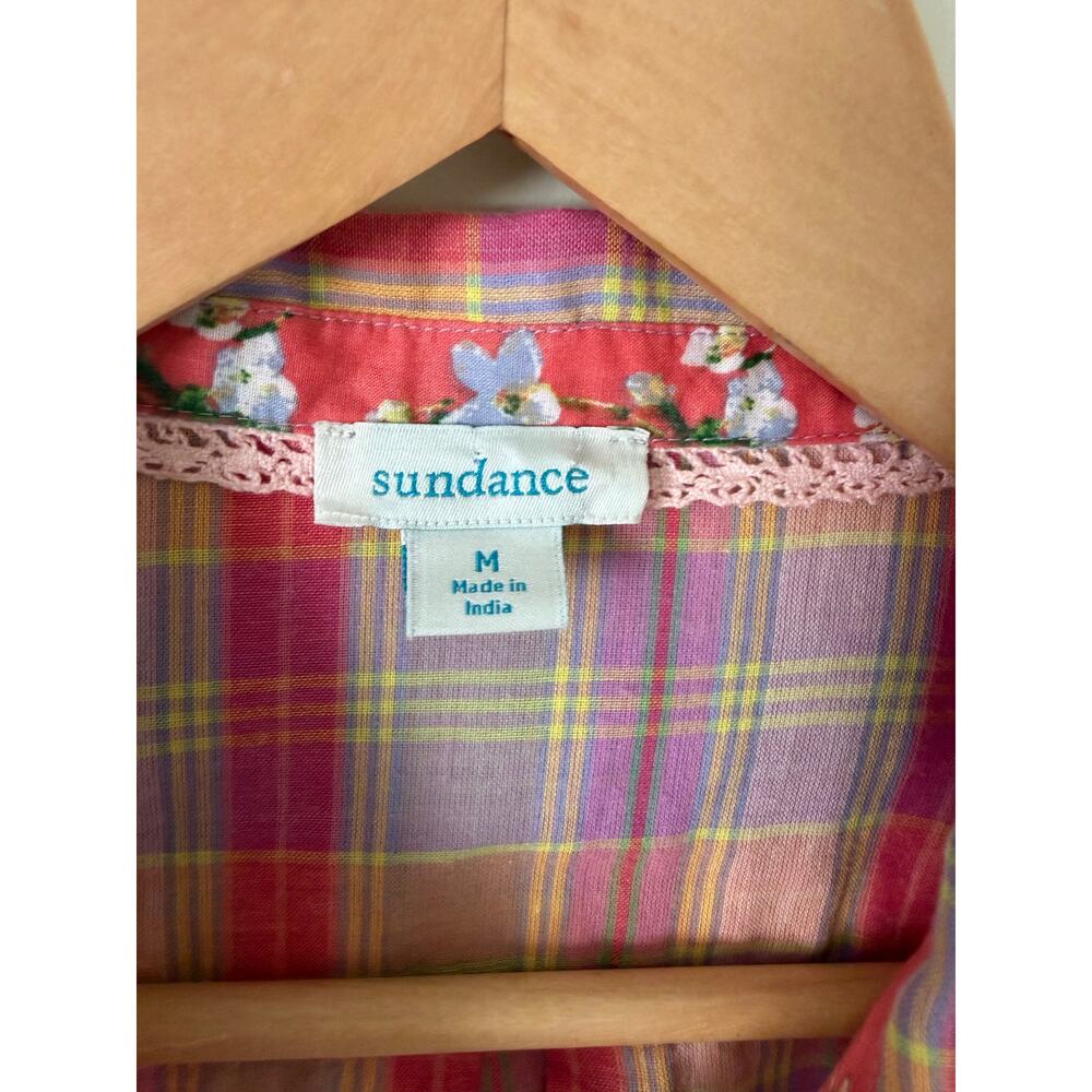 Sundance Catalog Plaid Buttondown Women's Top Shirt Pink Flip Cup M Cotton - Picture 2 of 6